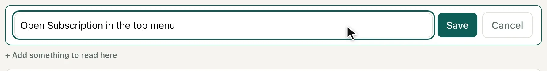 A step in the portal being reworded: the text box says Open Subscription in the top menu, with Save and Cancel buttons.